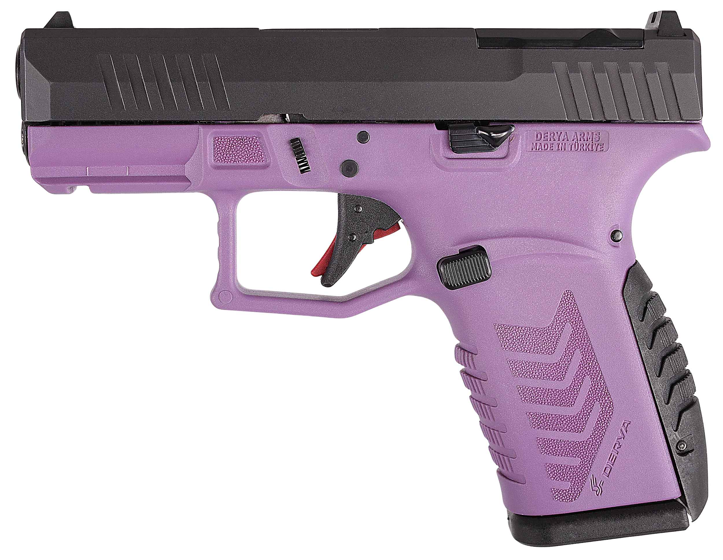 Derya DY9Z Purple 9mm 3.5 in. Black Slide - Superb 15+1 Micro Compact Pistol 4 Derya DY9Z Purple 9mm micro compact 9mm pistol shown from the right side
