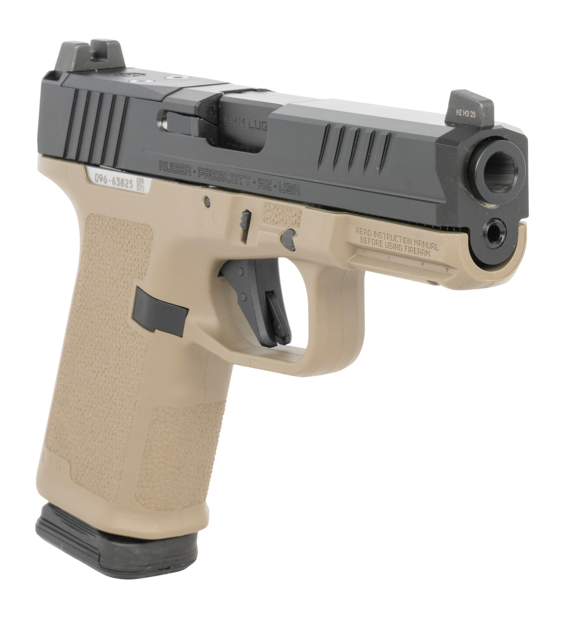 Ruger RXM 9mm 4 in. 15+1 Flat Dark Earth - Superb Optic-Ready Carry Pistol 5 Ruger RXM Flat Dark Earth three quarter front showing muzzle and accessory rail