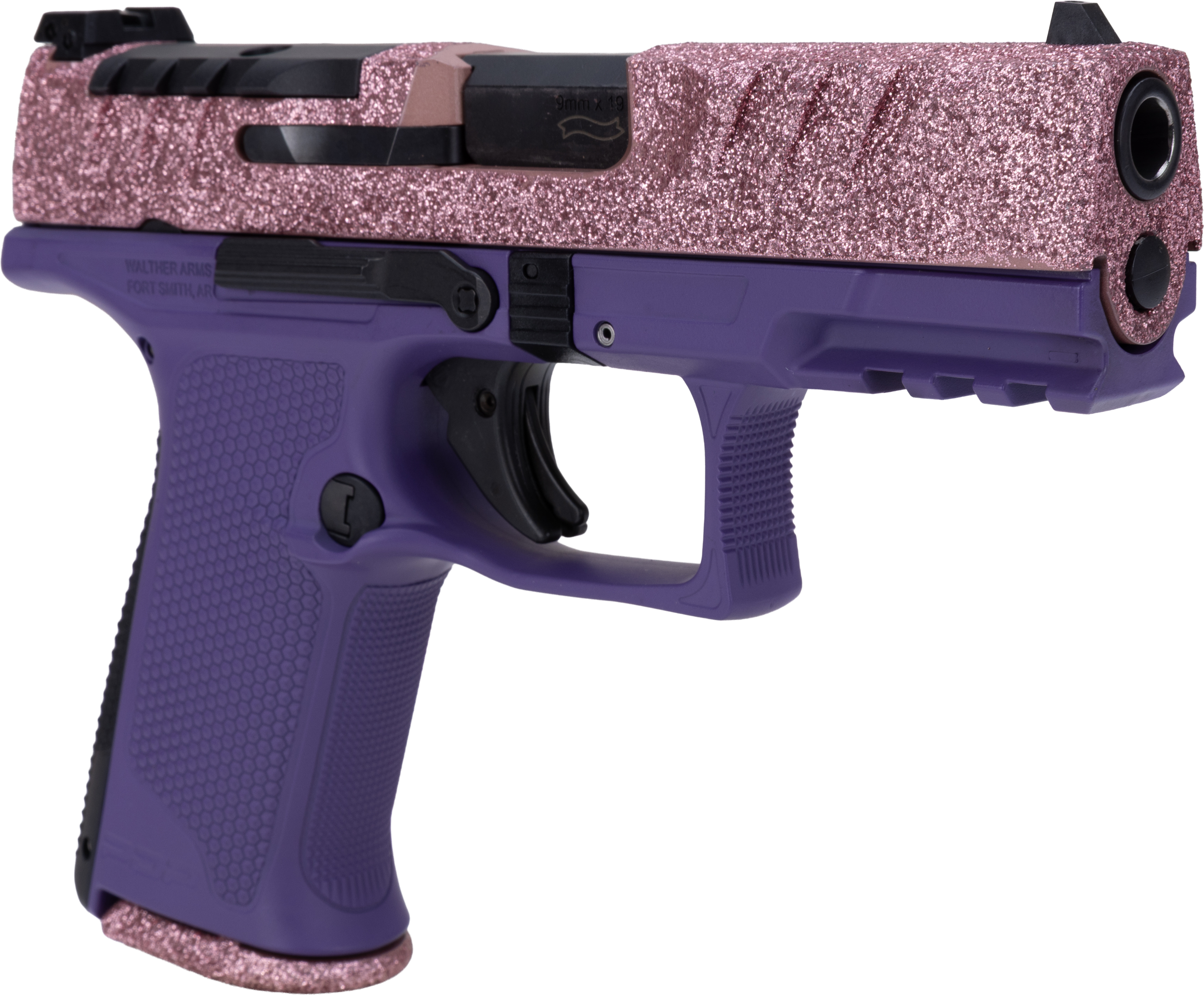 Walther PDP F-Series Voodoo Rose Gold 9mm 4 in. - Proven 15+1 Optic Ready Pistol 5 Walther PDP F-Series Voodoo Rose Gold pistol shown from the front right with the optic cut slide and rail