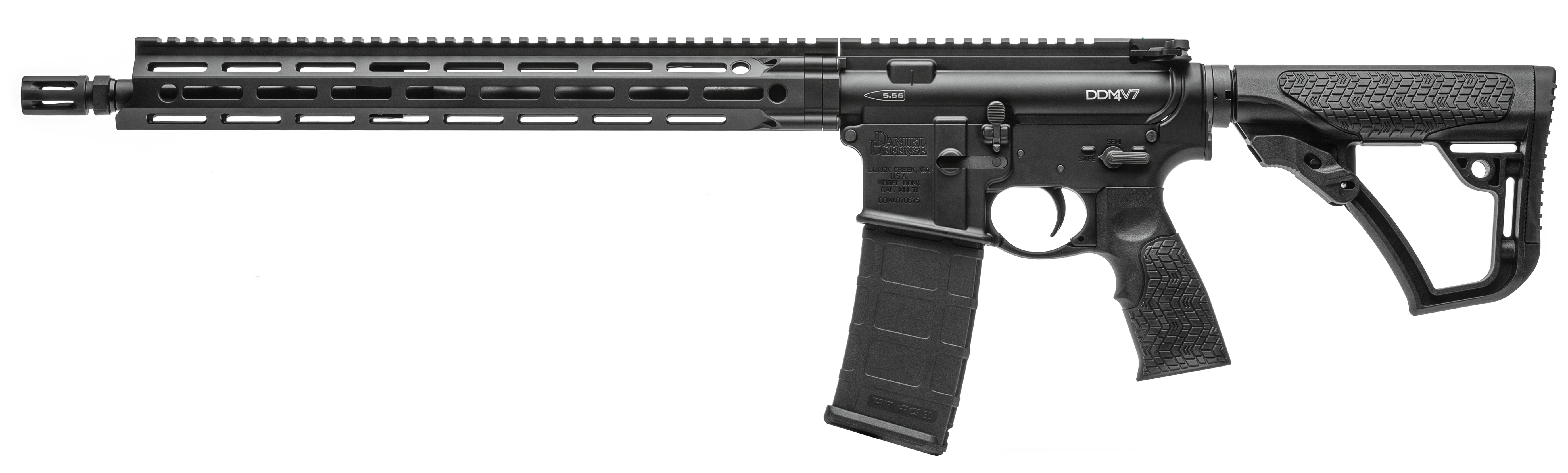 Daniel Defense DDM4 V7 5.56 16 in. - Proven Cold Hammer Forged M-LOK Rifle 4 Daniel Defense DDM4 V7 5.56 rifle shown from the left side with the MFR handguard and collapsible stock