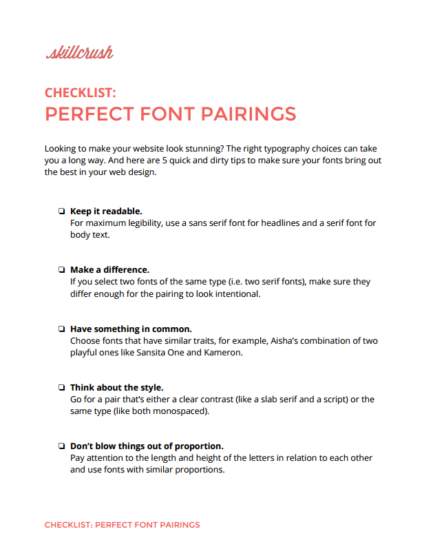 Perfect Font Pairings checklist
