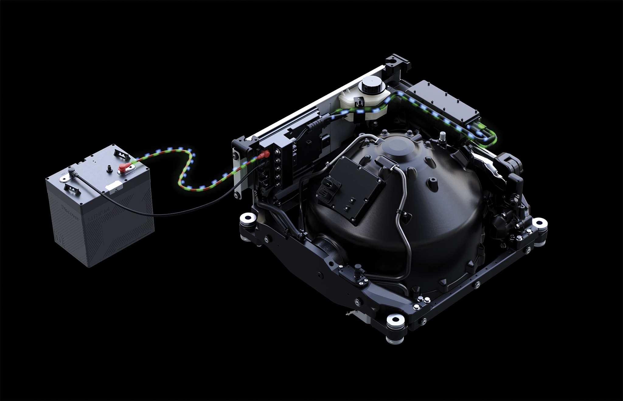 a black machine with a black box and colorful wires