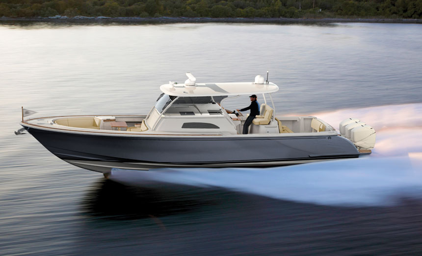 Hinckley-Sport-Boat-CC_Running_High-Res LOA: 41 feet, 4 inches • BEAM: 12 feet, 5 inches • DISPLACEMENT: 19,000 pounds • DRAFT: 3 feet, 1 inch • HULL TYPE: deep-vee • POWER: triple 300-hp Mercury Verado 4-strokes • SPEED: 43.4 knots top, 26.1 knots cruise • TANKAGE: 450 gallons fuel, 50 gallons water, 21 gallons waste • PRICE: $735,000 • CONTACT: Hinckley Yachts, Southwest Harbor, Maine, (207) 244-5531. hinckleysportboats.com
SHOWS: Newport International Boat Show, United States Powerboat Show, Fort Lauderdale International Boat Show