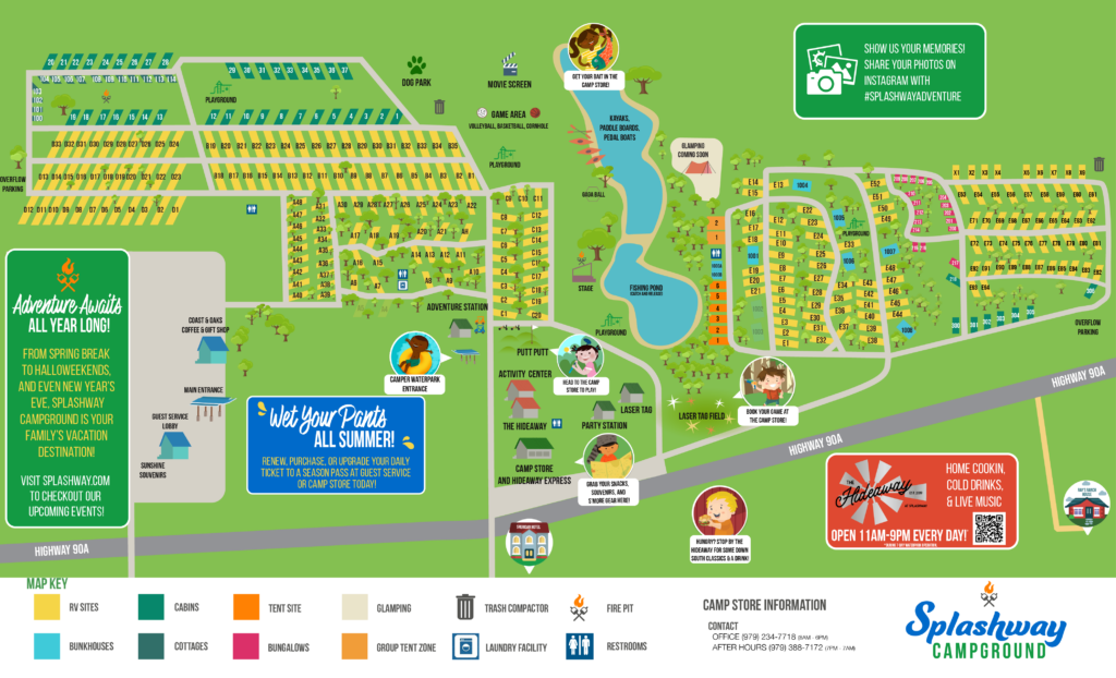 Splashway Campground Map Texas Campground for RV, Tents & Cabins