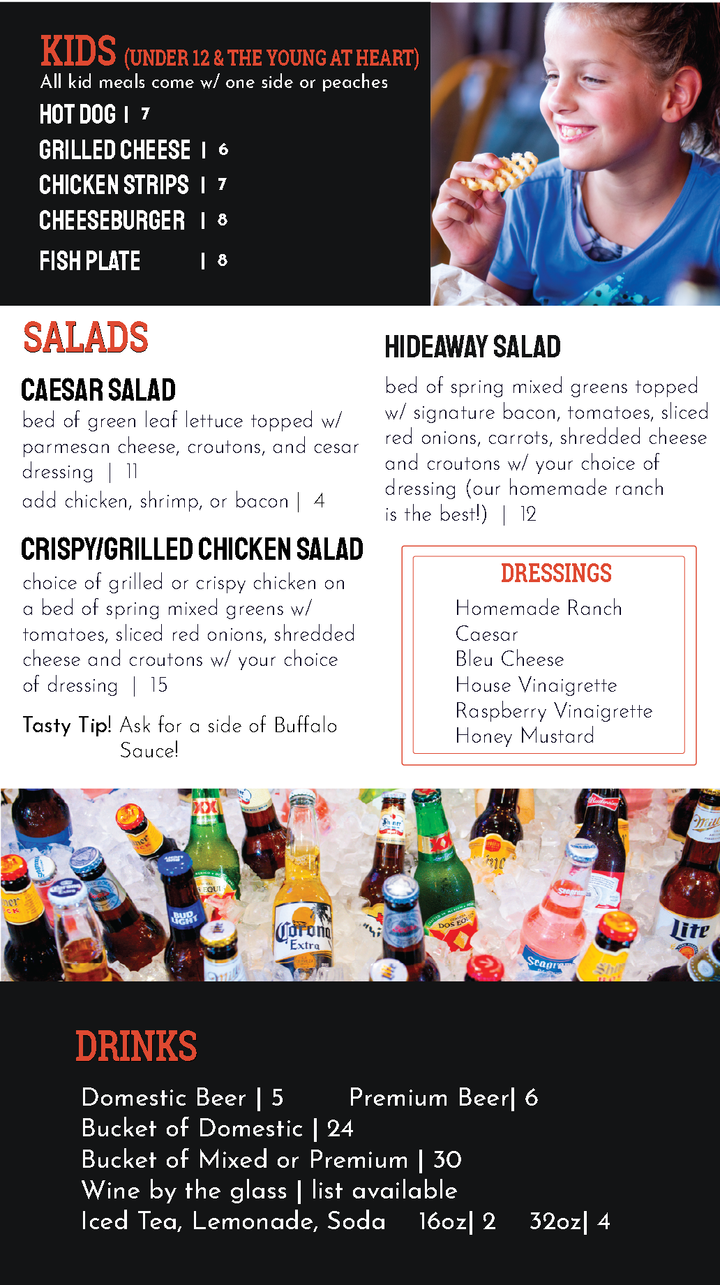 The Hideaway Menu Splashway Waterpark & Campground