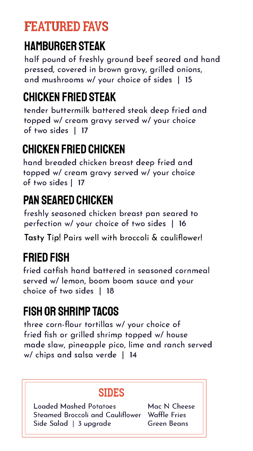 The Hideaway Menu Splashway Waterpark & Campground