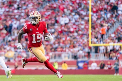 October 8, 2023; Santa Clara, California, USA; San Francisco 49ers wide receiver Deebo Samuel (19) runs the football during the first quarter against the Dallas Cowboys at Levi's Stadium. Mandatory Credit: Kyle Terada-USA TODAY Sports