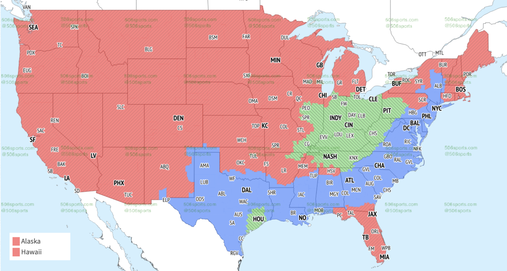 Week 7 NFL coverage map
