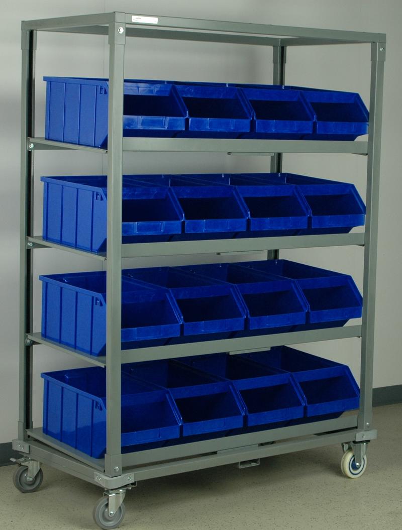Stackbin Carts Sloped Steel Shelf Cart w/ Plastic Bins