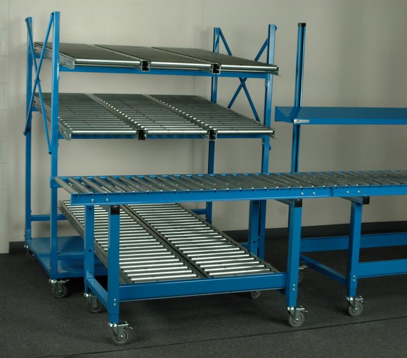 Stackbin Custom Projects Flow Rack With InLine Conveyor Tables