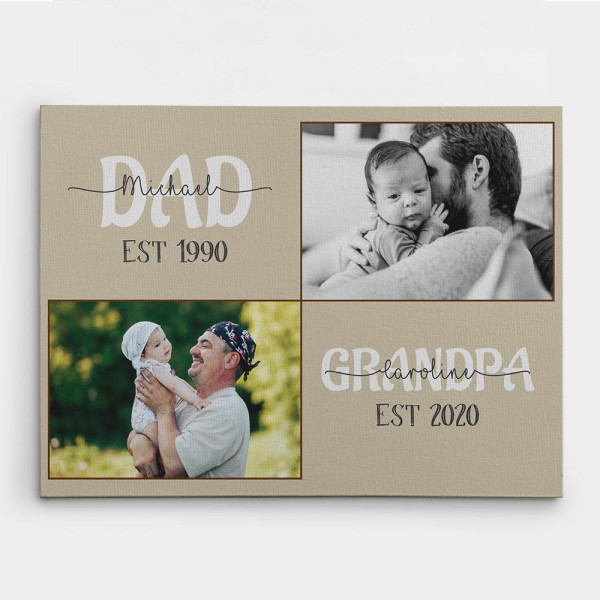 Dad Grandpa Established Custom Name Photo Canvas Print