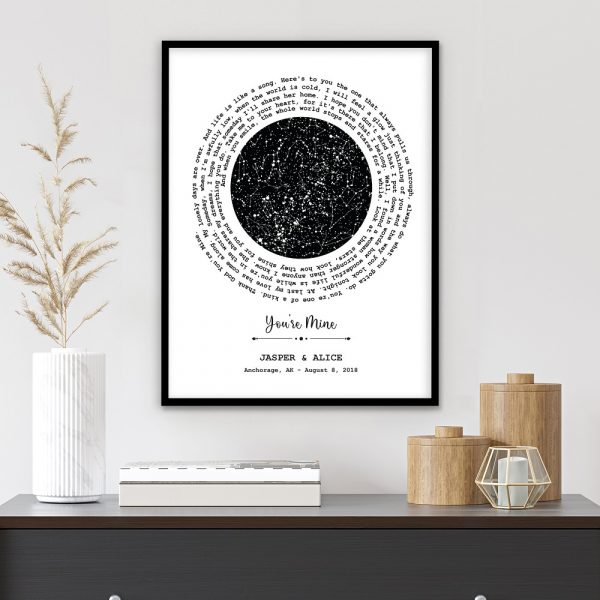 Custom Star Map And Spiral Song Lyrics Framed Print