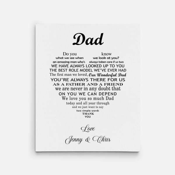 Dad Heart-Shaped Word Art Canvas Print