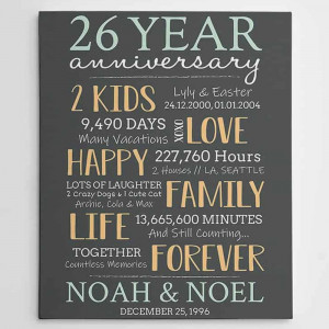26 Year Milestone Anniversary Custom Canvas Print