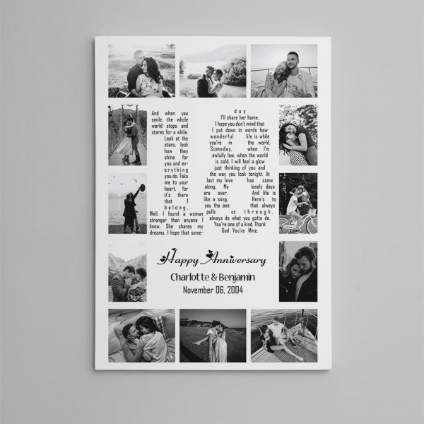 Personalized 18 Years Anniversary 12 Photo Collage And Song Lyrics Canvas Print
