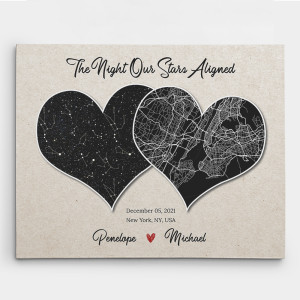 The Night Our Stars Aligned Dual Heart Map Canvas Print