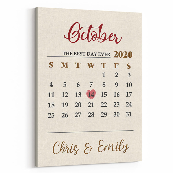 Personalized Wedding Date Calendar Canvas Print