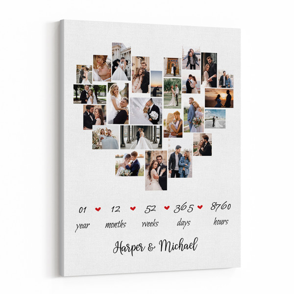1 Year Anniversary - Custom Photo Collage Heart 25 Pictures - A Romantic Gift