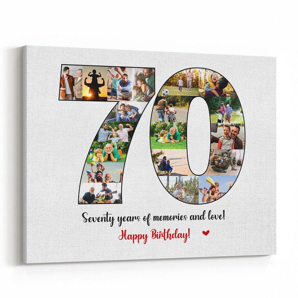 70th Birthday Custom Photo Collage Canvas Print