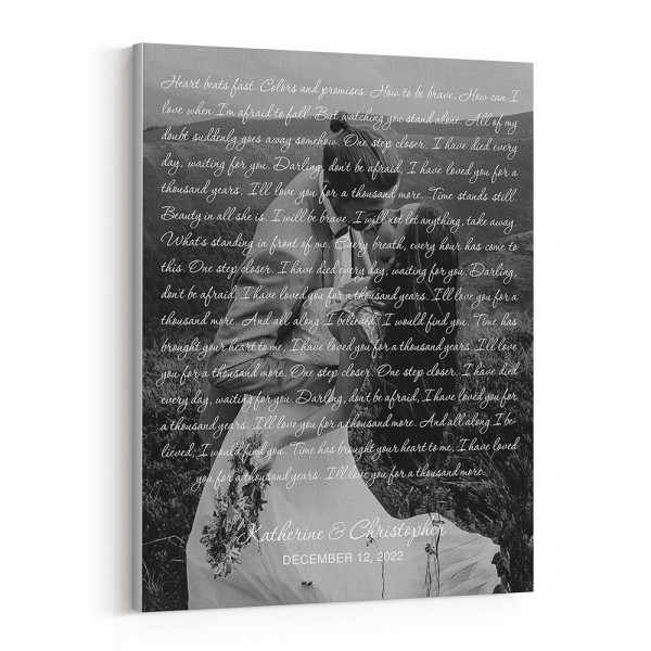 B&W Wedding Song Lyrics with Photo Canvas - Vertical
