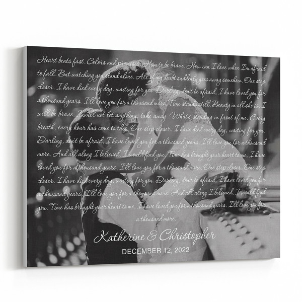 B&W Wedding Song Lyrics with Photo Canvas - Landscape