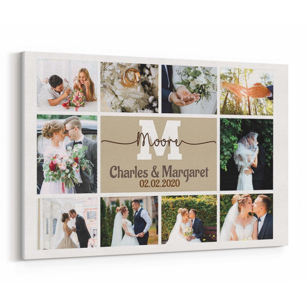 Custom Wedding Monogram Photo Collage Canvas Print