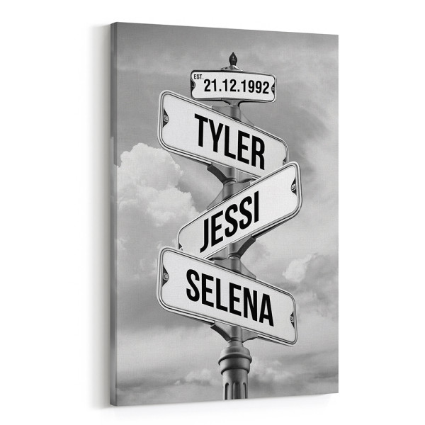 Family Street Sign Custom Multiple Names Canvas Print