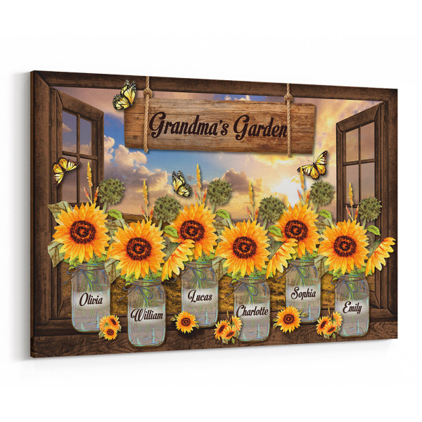 Grandma’s Garden Canvas Print With Custom Grandkids Names – Opening Window