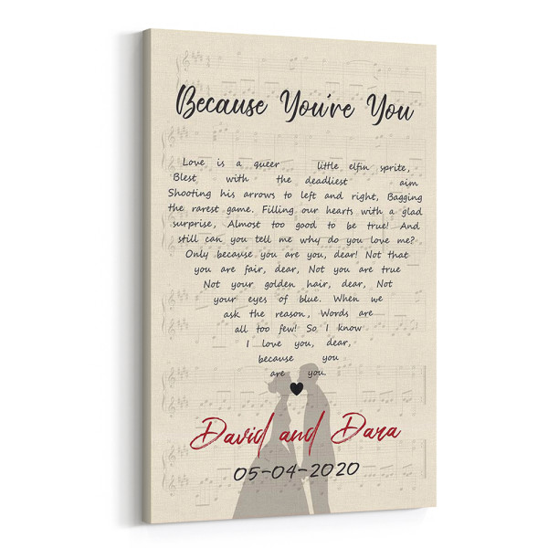 Heart Shaped Song Lyrics Couple Custom Vertical Canvas Print