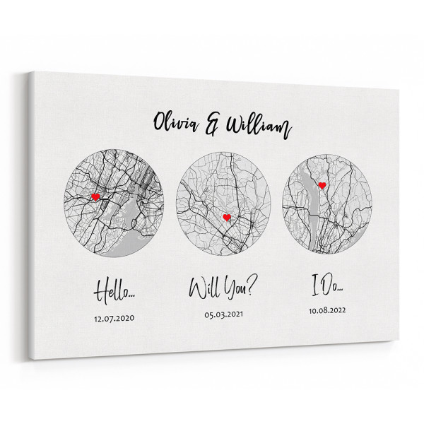 Hello - Will You - I Do Black and White Map Canvas Print