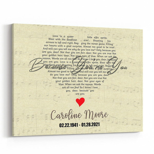 Memorial Canvas with Heart-Shaped Song Lyrics