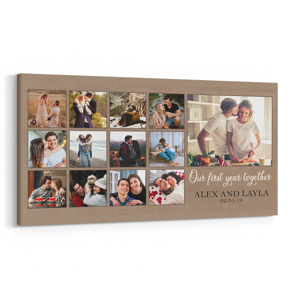 Our First Year Together Newlywed Custom Photo Collage Canvas Sign