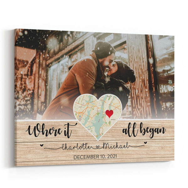 Where It All Began Custom Map And Photo Canvas Print
