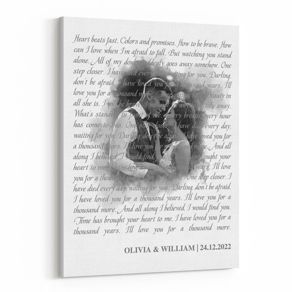 Custom B&W Song Lyrics Canvas with Watercolor Portrait