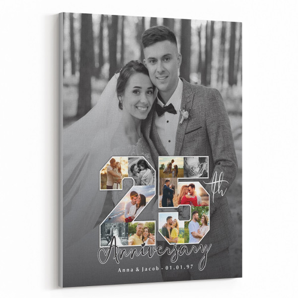 25th Anniversary Number Photo Collage Black And White Canvas Print