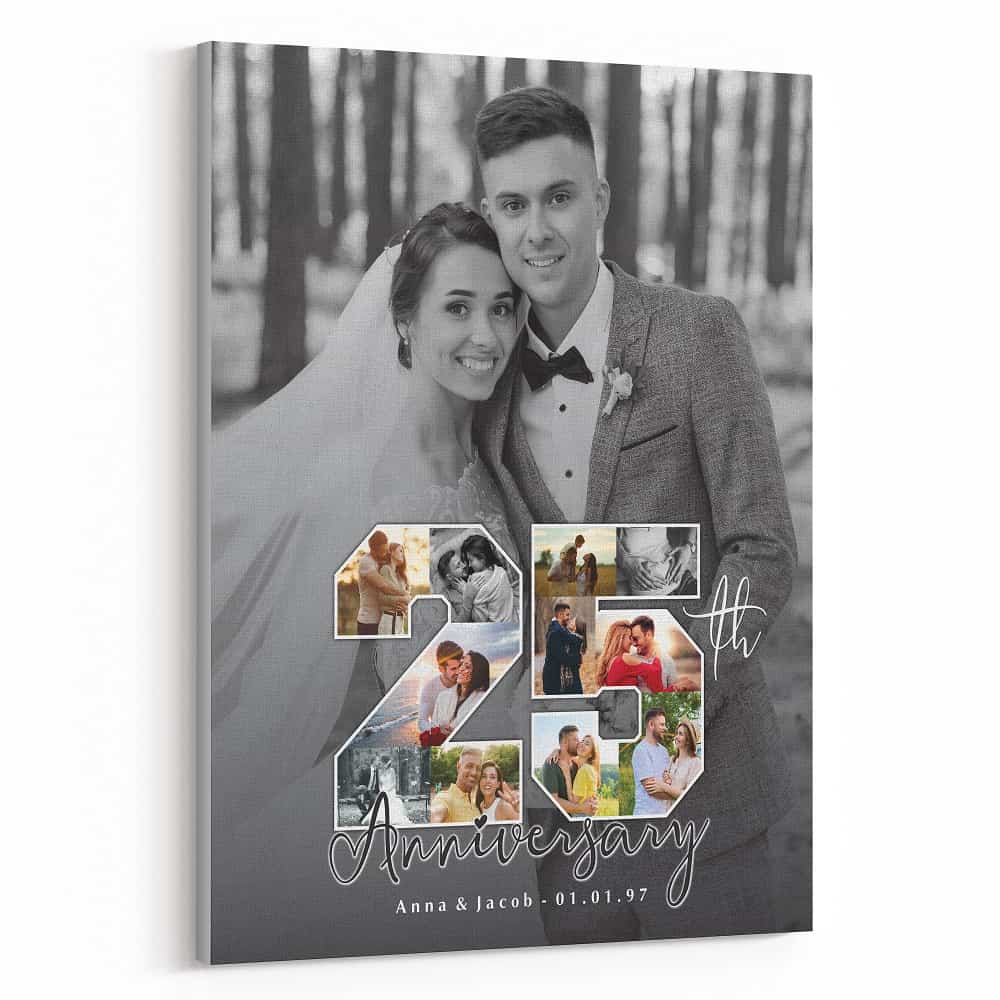 25th Anniversary Number Photo Collage Black And White Canvas Print