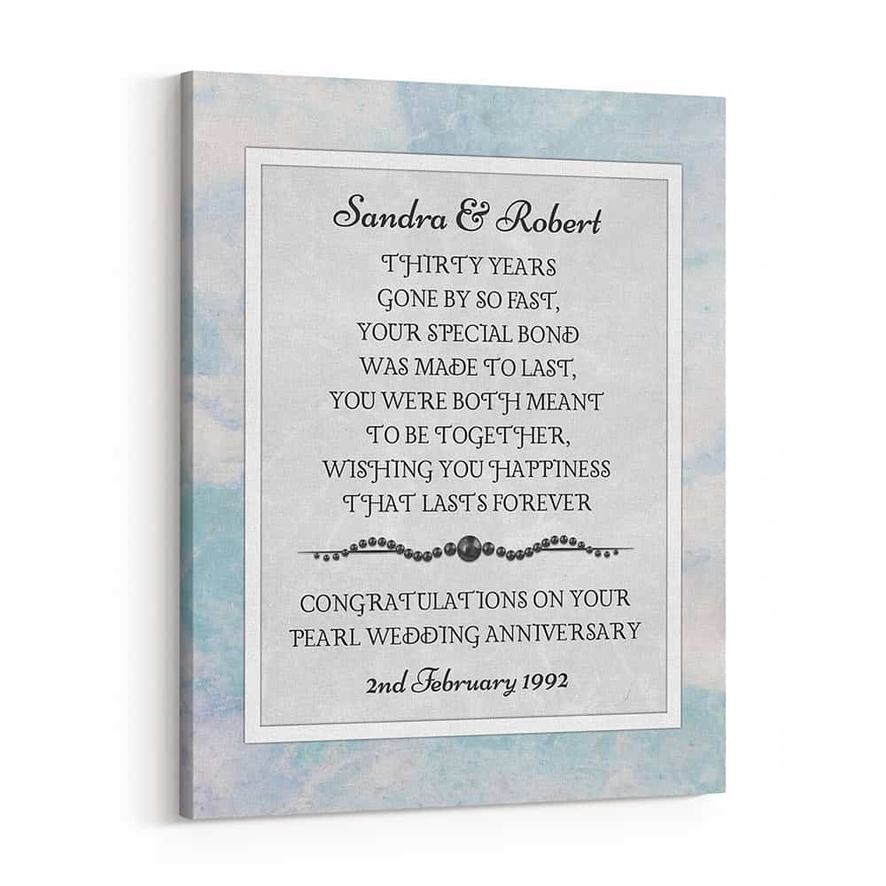 30th Anniversary Congratulations On Your Pearl Wedding Canvas