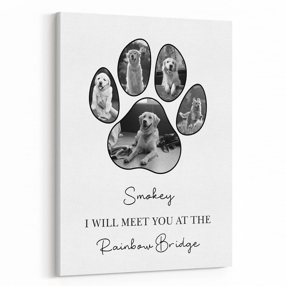 Personalized Memorial Dog Paw Photo Collage Canvas Print