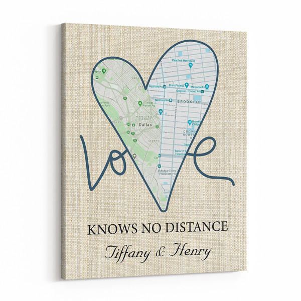 Love Knows No Distance Custom Map Canvas Print (12 Years)