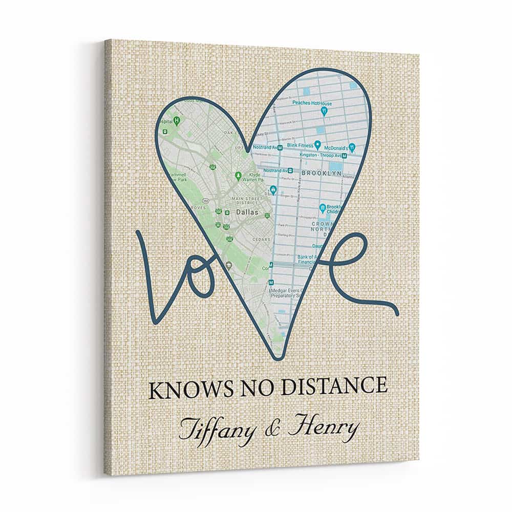 Love Knows No Distance Custom Map Canvas Print (12 Years)