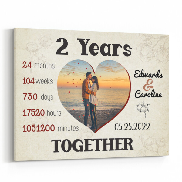 2 Years Together Heart-Shaped Custom Canvas Print