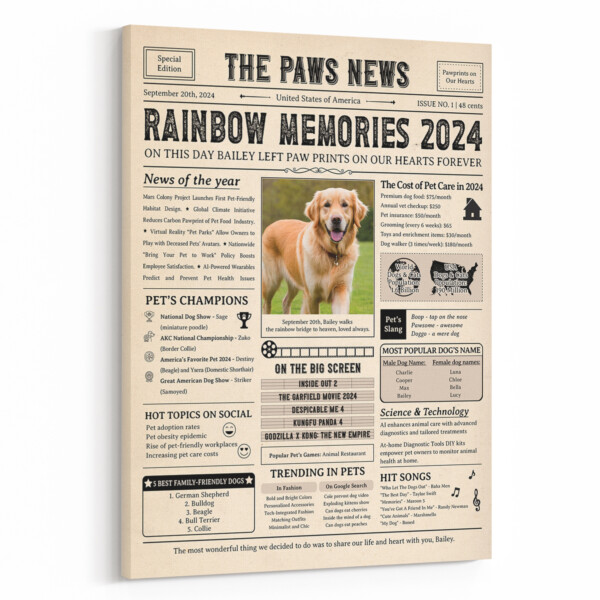 Newspaper Pet Memorial Portrait 2024 Canvas Print