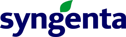 Syngenta logo featuring blue text with a green leaf accent