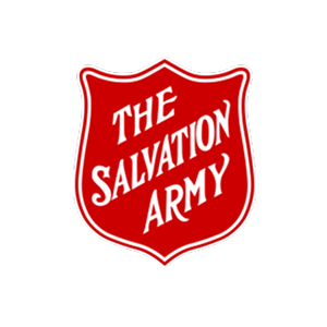 Red shield logo of The Salvation Army with white text