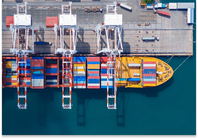 Ship loading at a port