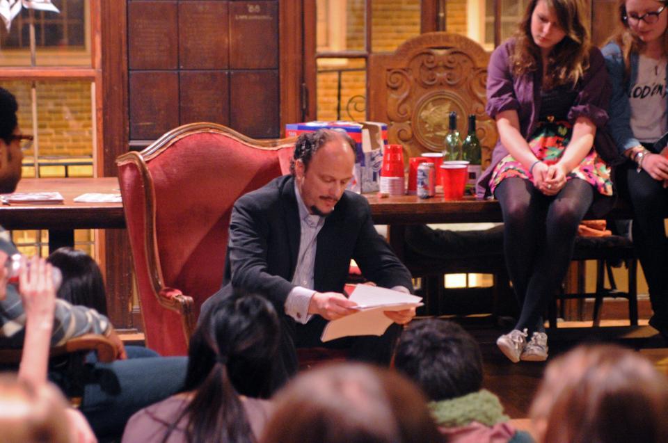 Jeffrey Eugenides, Pulitzer-Prize winning novelist, author of "Middlesex" and "The Virgin Suicides", discusses his work at the Advocate last night.