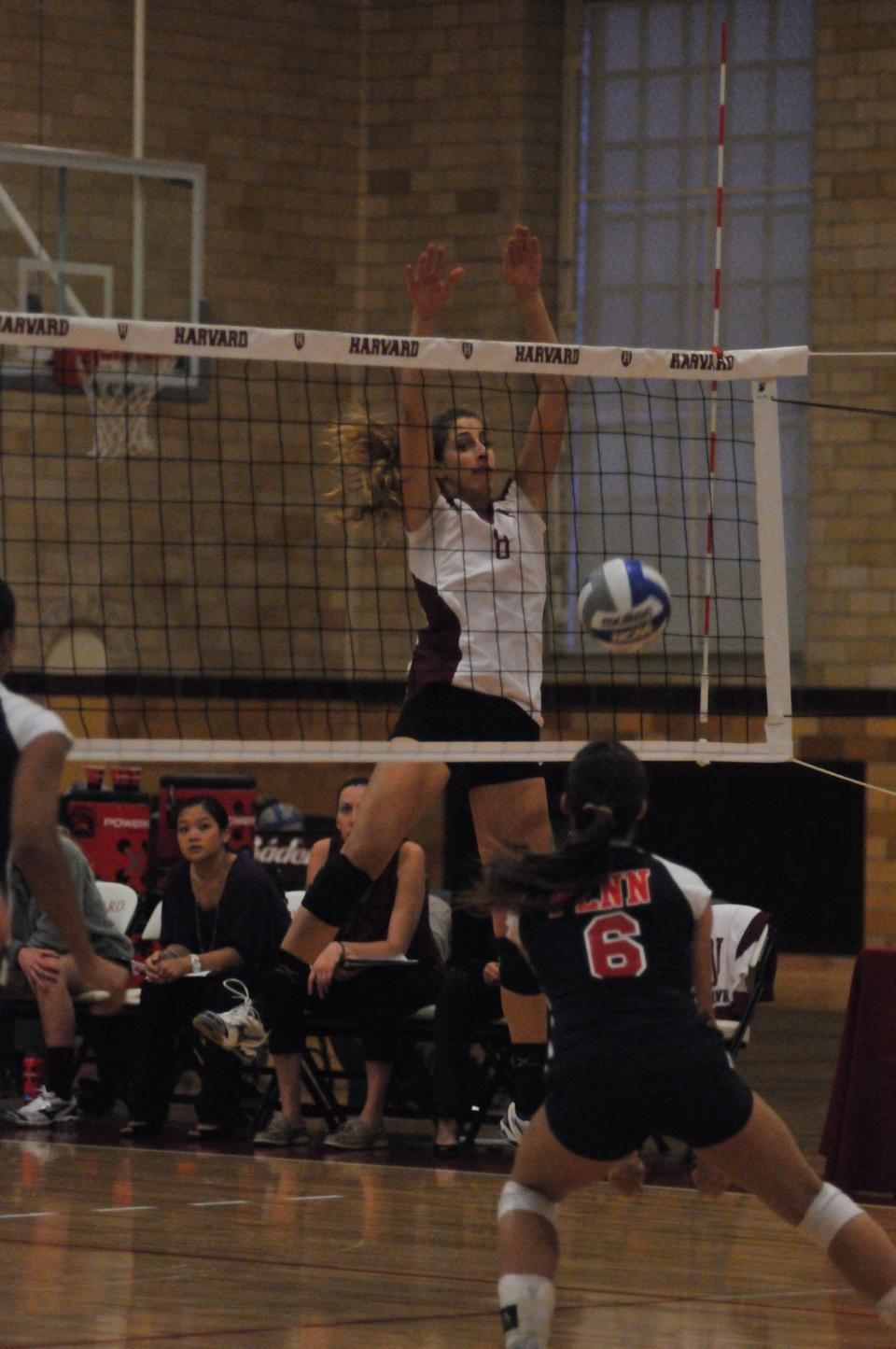 In her final game in a Crimson uniform, captain and outside hitter Taylor Docter, shown above in previous action, tallied 12 kills and 11 digs in the Harvard women’s volleyball team’s 3-1 victory over Brown on Saturday in Providence, R.I. Docter ended the year with a team-high 288 kills.