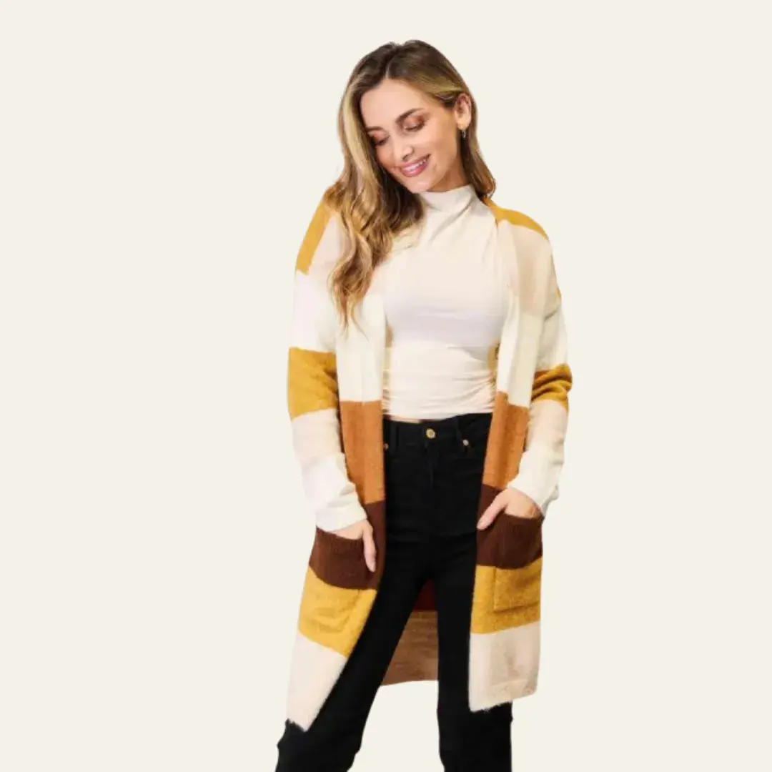 Woven Block Dropped Cardigan