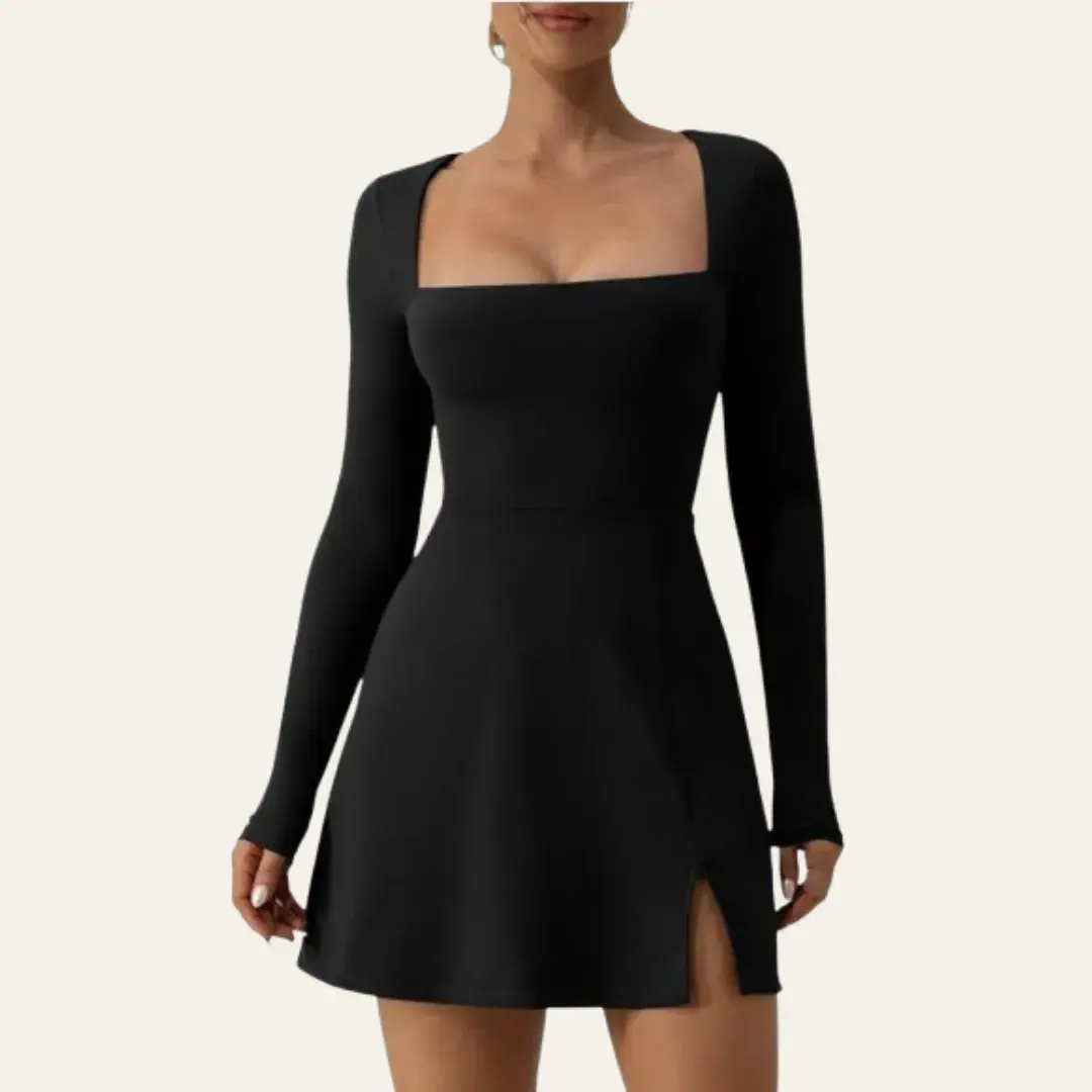 Square Neck Bodice Flair Mini Dress