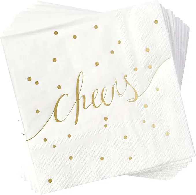 White And Gold Napkins Pack Of 50